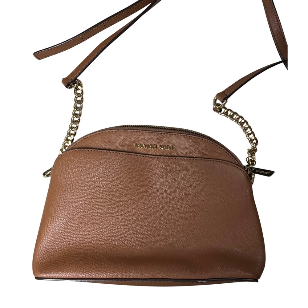 Michael Kors Dome Crossbody‎ Bag Saffiano Leather Tan Acorn Gold Chain